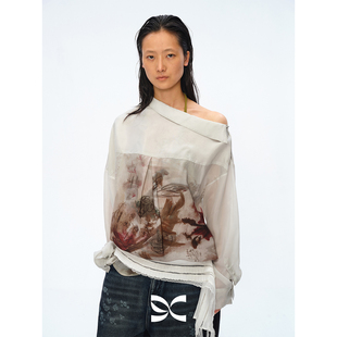 Circle 衬衫 方圆 丝巾印花铜氨丝斜肩长袖 艺术家联名 Square