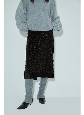 squarecircle方圆 氛围感立体剪裁黑色亮片裙