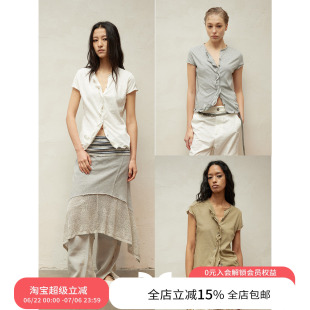 SQUARE CIRCLE方圆不规则铝丝荷叶边设计感修身短袖T恤女休闲上衣