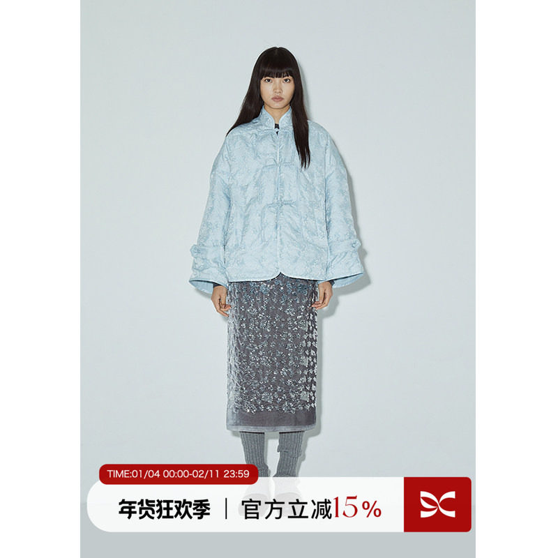 squarecircle方圆 新中式手工盘扣提花廓版立领轻薄蓝色羽绒服,女装/女士精品,羽绒服,淘宝优惠券,粉丝福利购,淘宝优惠卷