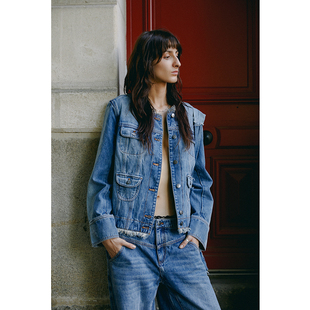 circle方圆复古蓝色水洗做旧廓形牛仔夹克外套 square 明星同款