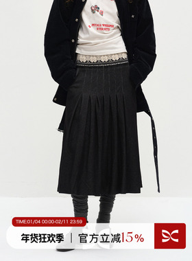 Square Circle 方圆原创小众设计针织拼接百褶黑色百搭长款卫裙