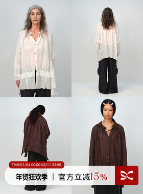 SQUARE CIRCLE 方圆设计感系带抽绳微透不规则对丝工艺长袖衬衫