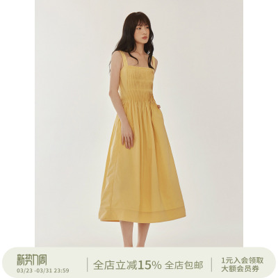 原创设计大摆裙纯色后背镂空