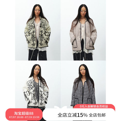 SQUARE CIRCLE 方圆新中式正反两穿绣花条纹廓形薄羽绒保暖外套