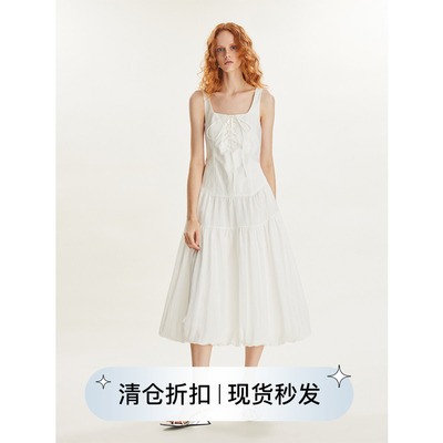 天丝光泽感拼接前胸系带连衣裙