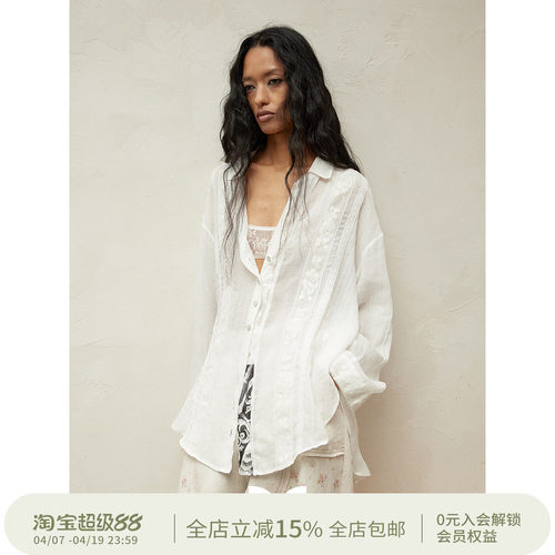SQUARE CIRCLE 方圆苎麻蕾丝拼接不规则立裁设计感长袖衬衣上衣