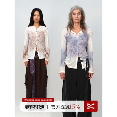 Square Circle 方圆原创设计涂鸦印染轻薄修身休闲长袖开衫