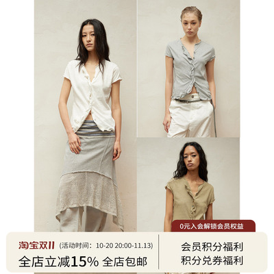 SQUARE CIRCLE方圆不规则铝丝荷叶边设计感修身短袖T恤女休闲上衣