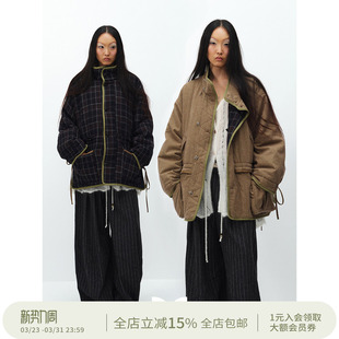 格纹宽松时髦棉服外套 方圆设计感正反两穿复古工装 SQUARE CIRCLE