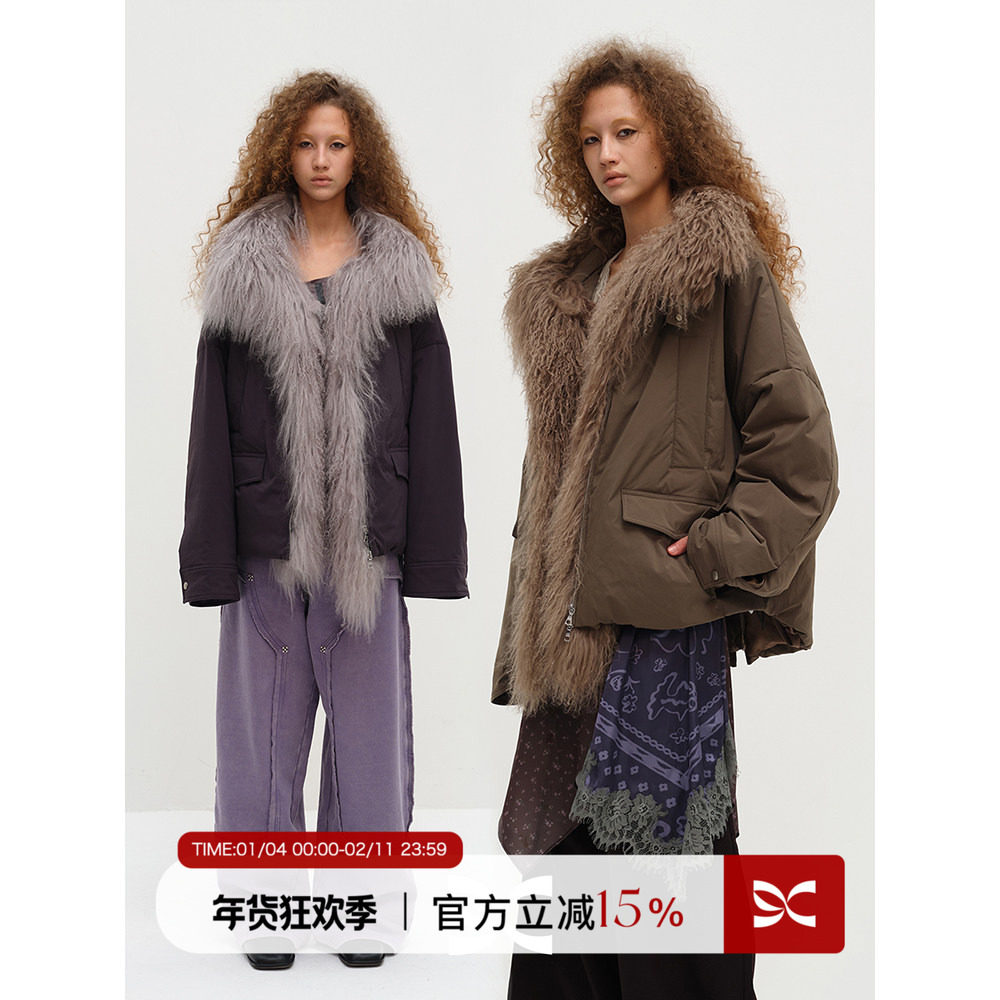 SQUARE CIRCLE 方圆可拆卸滩羊毛领宽松廓形冬季工装派克羽绒服,女装/女士精品,派克服,淘宝优惠券,粉丝福利购,淘宝优惠卷