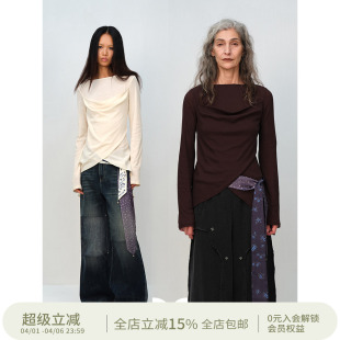 方圆设计感荡领不规则交叠下摆慵懒叠穿长袖 T恤 Circle Square