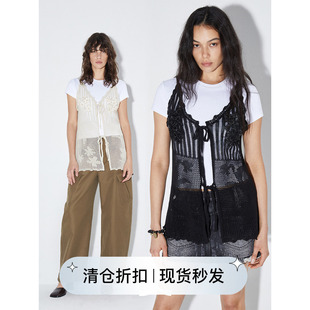 square circle方圆镂空叠穿吊带背心女春季新款V领宽松轻薄上衣
