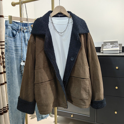 纯棉羊羔毛外套女两面穿2024冬季