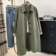 绿色纯棉风衣外套女春秋新款 大衣潮 韩系休闲气质百搭复古宽松长款