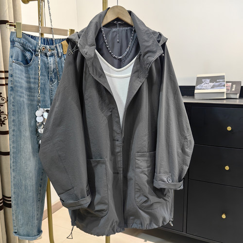 灰咖色高级感大版连帽风衣女春秋