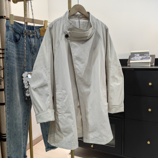 韩系单粒扣立领风衣女中长款 上衣潮 宽松休闲百搭春秋外套显瘦开衫