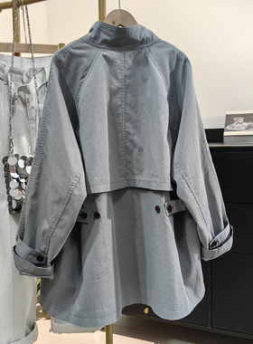 高级感立领灰色短款风衣女春秋新款设计感小个子别致上衣宽松外套