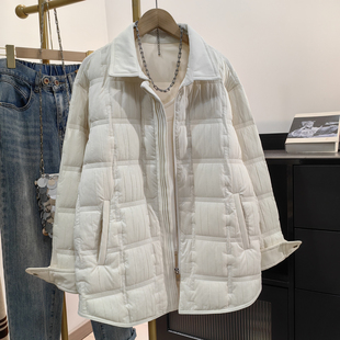 多巴胺风格 领轻薄羽绒服女秋冬新款 纹白鸭绒保暖外套 衬衫 超好看