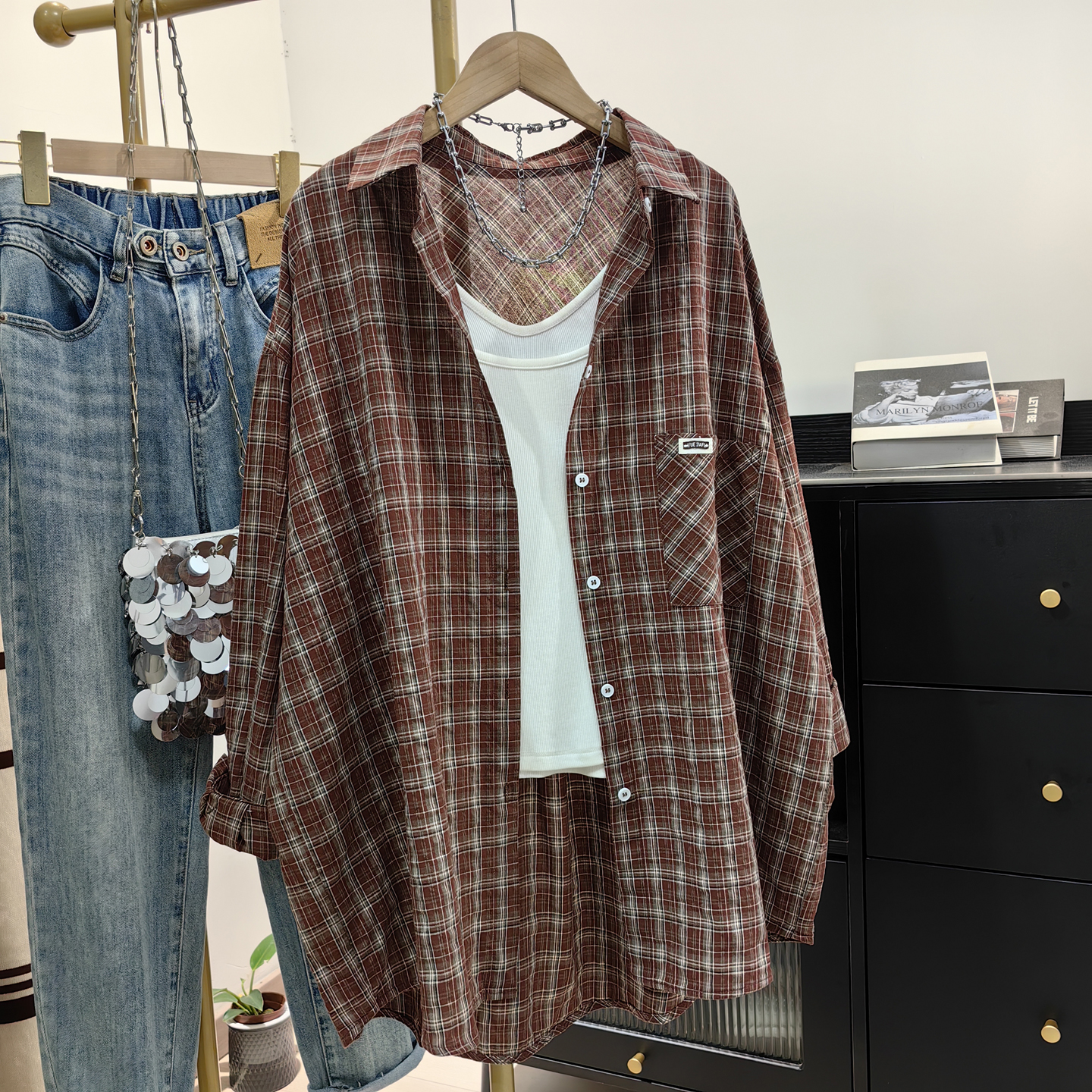 大版防晒格子衬衫女夏新款韩版休