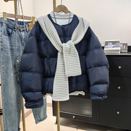 冬藏青面包服女针织连帽围巾宽松