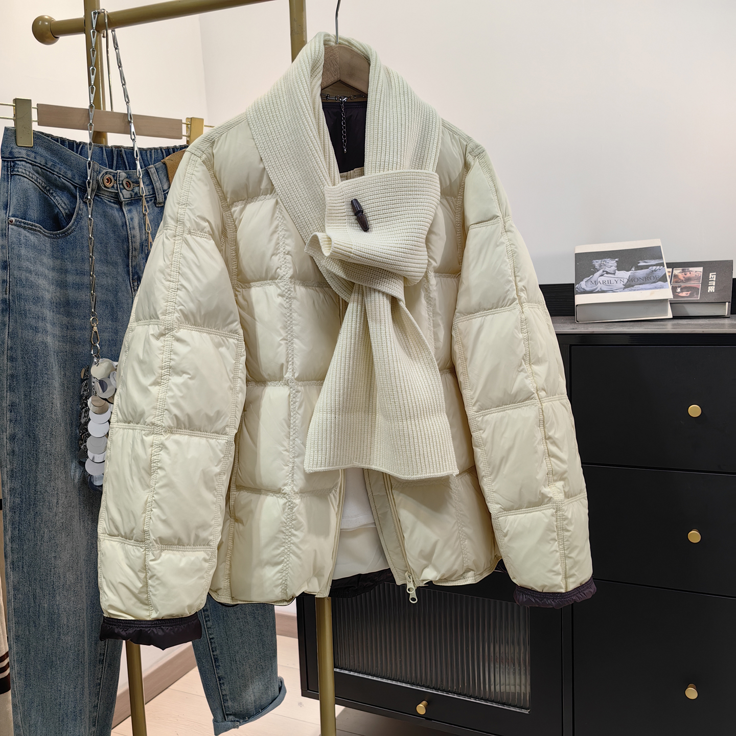 巨好看针织围巾领羽绒服两件套女冬新款韩系休闲小个子保暖短外套