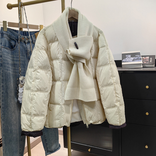 巨好看针织围巾领羽绒服两件套女冬新款韩系休闲小个子保暖短外套