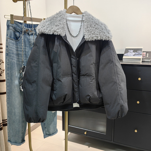 毛毛领短款羽绒服女冬新款韩系休闲工装风小个子时尚个性保暖外套