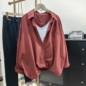 设计感大码 下摆皱褶松紧短款 新款 女安哥拉红2025春季 洋气衬衣 衬衫