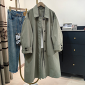 慵懒风过膝长款 风衣女宽松大码 休闲薄外套 浅绿色工装 2026春秋新款