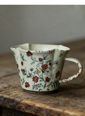 景德镇手工陶瓷猪口杯咖啡杯碟套装高级复古轻奢粗陶茶杯节日礼品