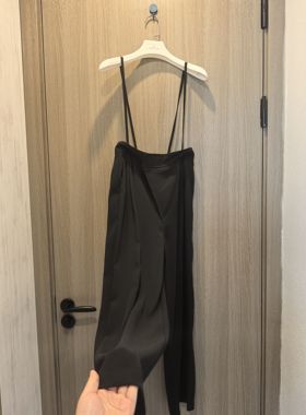 细肩带装饰～进口醋酸垂顺有质感黑色高腰阔腿裤西裤显瘦2024秋女