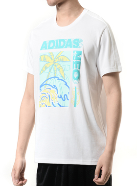 Adidas/阿迪达斯正品NEO 新款男子印花短袖运动上衣T恤EJ7082