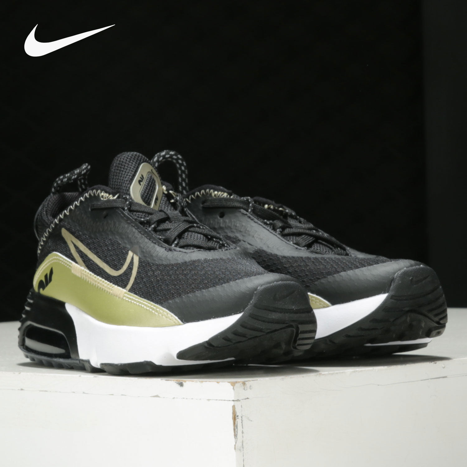 nike/耐克air max 2090黑色浅绿儿童休闲系带运动鞋cu2093-006