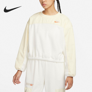 Nike 女子加绒休闲拼接圆领套头卫衣FB8685 2023秋季 耐克正品