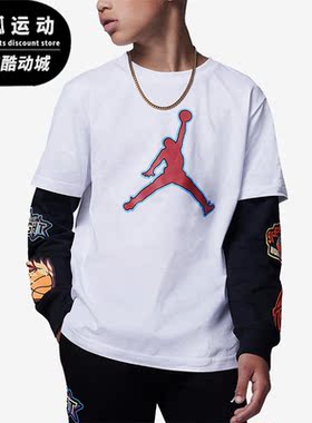 Nike/耐克特价JORDAN儿童时尚潮流舒适休闲运动拼接T恤FV3268-100