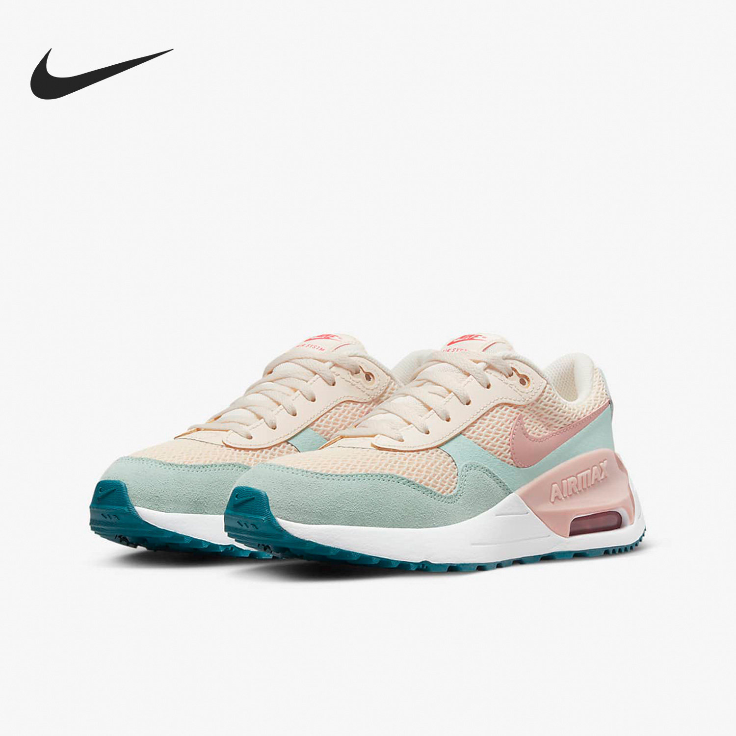 Nike/耐克AIR MAX白色粉色绿色儿童时尚缓震气垫跑步鞋DQ0284-800