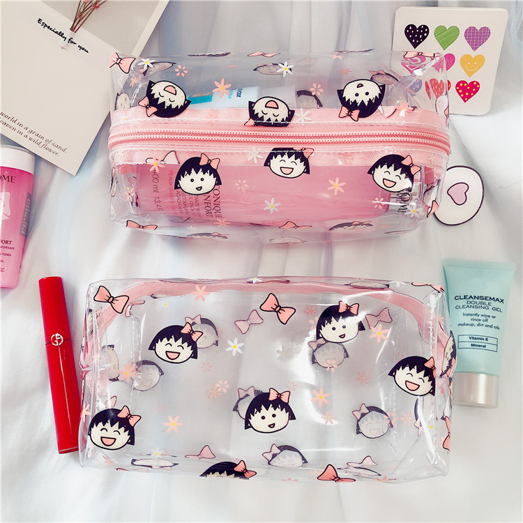 樱桃小丸子化妆包ins风便携女旅行大容量透明防水洗漱包品收纳袋