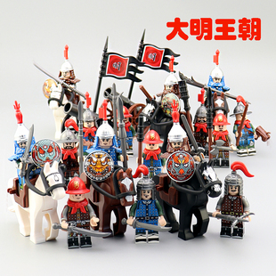 古代士兵人仔古风拼装积木明朝对战秦朝清兵楚汉之争男孩益智玩具