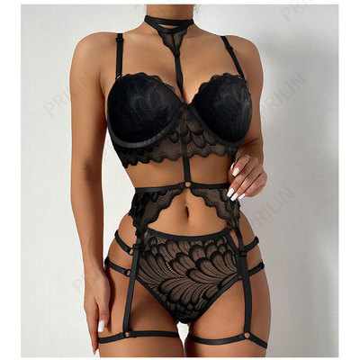 Erotic lingerie three-piece set of sexy women's lace lingeri