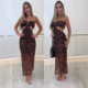 leopard wrapped print Women sexy chest mesh dress豹纹连衣裙