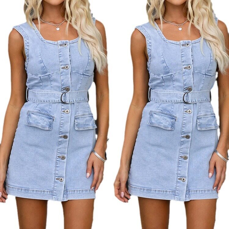 欧美2024修身牛仔无袖连衣裙女装 Ladies jeans dress fashion