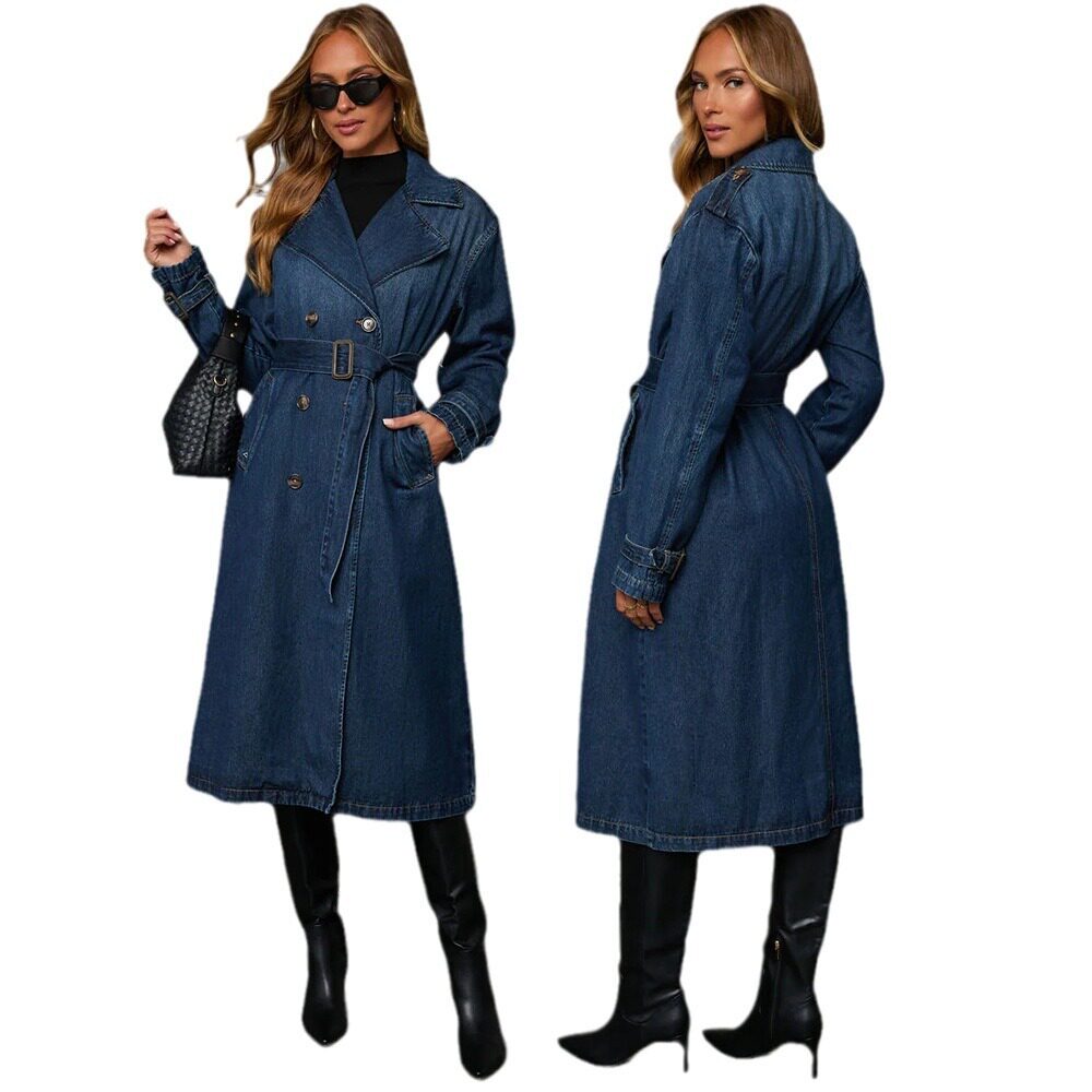 women long jeans coat casual欧美复古气质牛仔女士阔版风衣外套