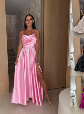 Women sexy slit camisole strapless dress女开叉吊带抹胸连衣裙