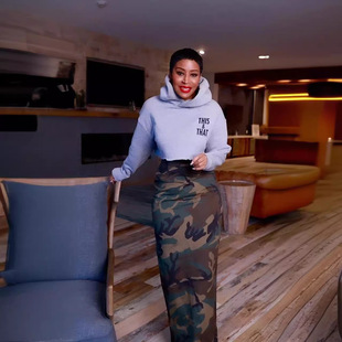 skirt跨境欧美女迷彩后开衩半身裙 camouflage Women