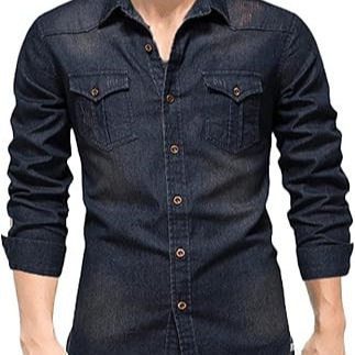 Men's European denim long sleeved shirt男装欧码牛仔长袖衬衫