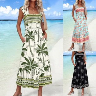 suspender style waist vacation dress女连衣裙 cinching Women