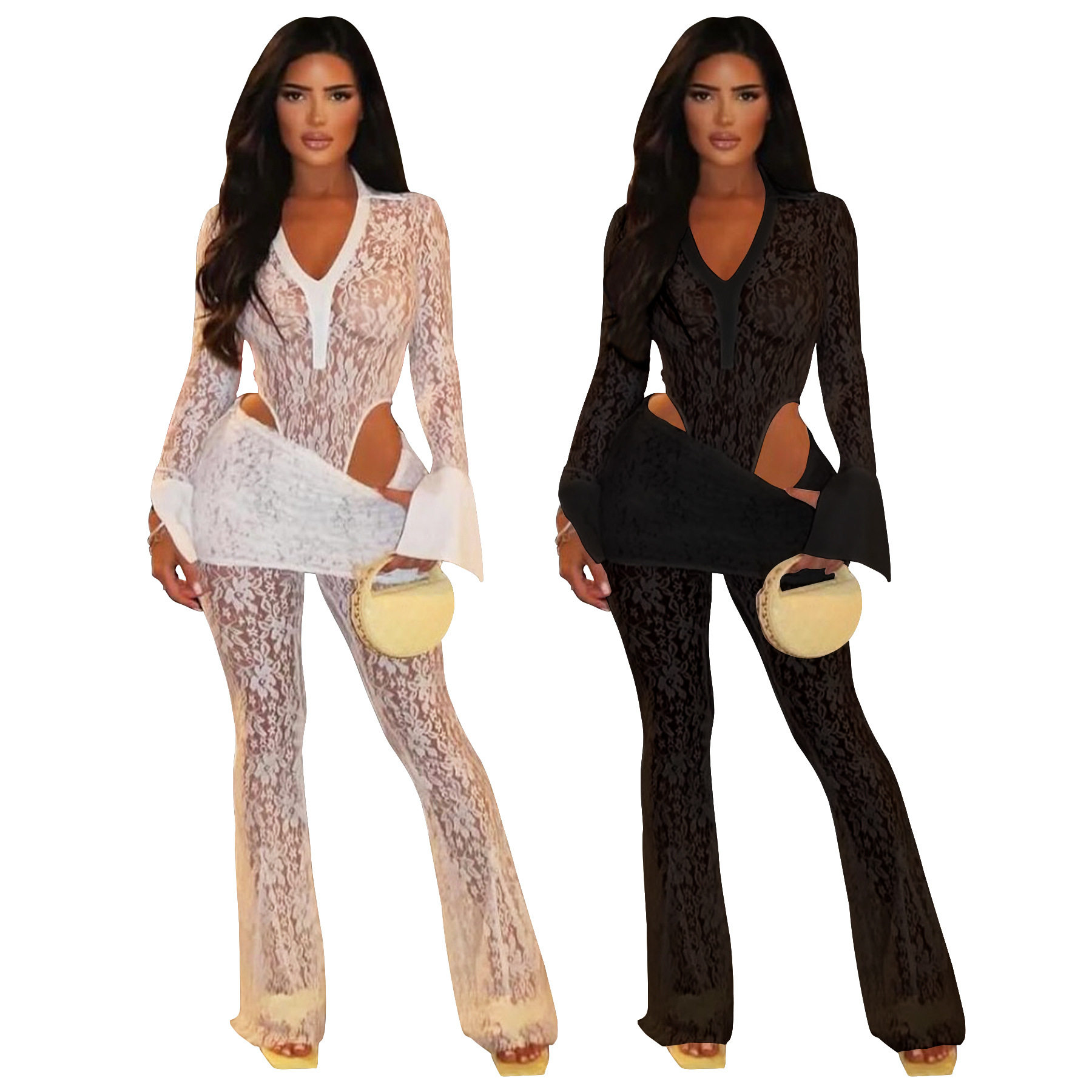 Women sexy lace jumpsuit two-piece set女性感连体衣蕾丝两件套