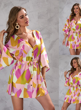 Womes summer printed loose five quarter sleeve dress女连衣裙