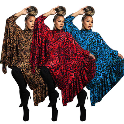 Women's leopard print shawl long top女豹纹披肩长款上衣均码